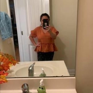 Flounce V-Neck Peplum Top in Brown